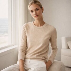 J.Crew Teddie Crewneck Sweater XXS Beige Oatmeal Cotton Minimalist Quiet Luxury